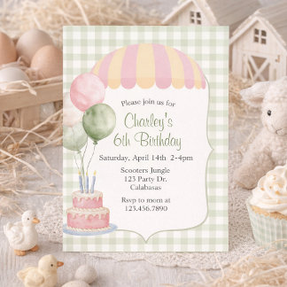 Pastel-Karneval-Geburtstag | Vintage | Gingham Einladung