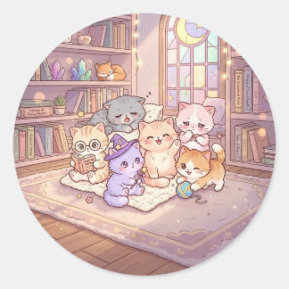 Pastel-Katzen-Bibliotheksfreunde-Aufkleber Runder Aufkleber