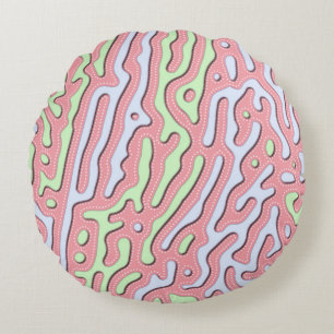 Pastel Kawaii Abstrakt-farbiges Squiggle-Design Rundes Kissen