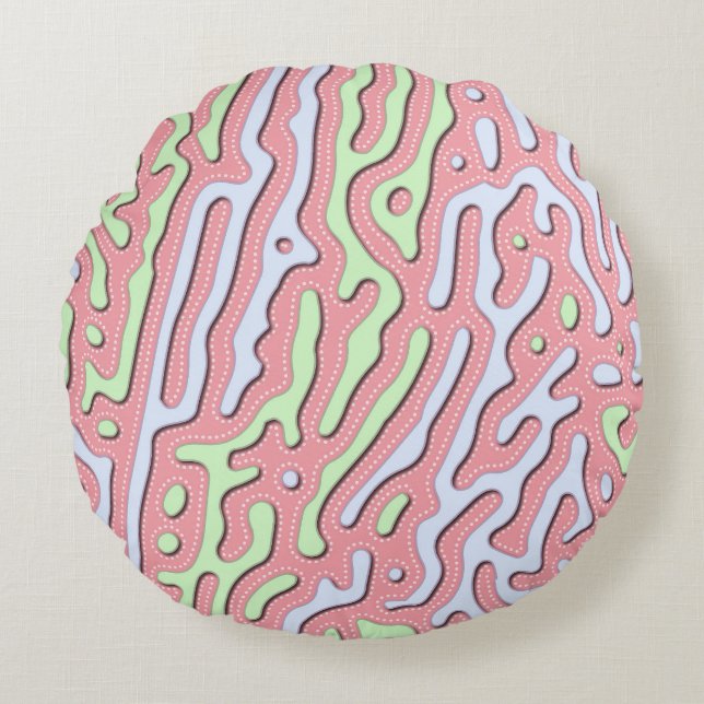 Pastel Kawaii Abstrakt-farbiges Squiggle-Design Rundes Kissen (Vorderseite)