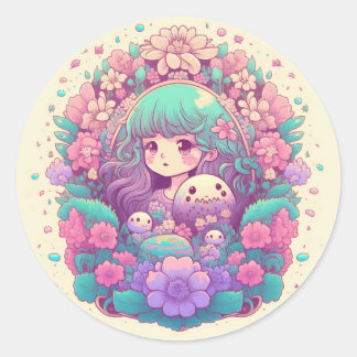 Pastel kawaii anime Girl Blume Aufkleber