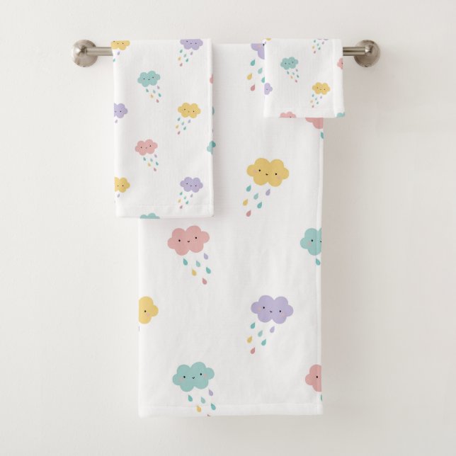 Pastel Kawaii Cloud Pattern Badetuch Set (Insitu)