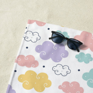 Pastel Kawaii Cloud Pattern Beach Handtuch