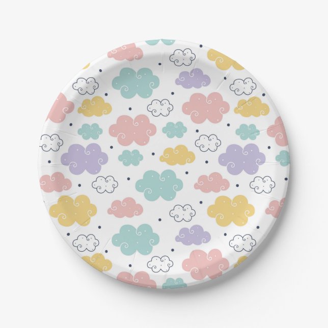 Pastel Kawaii Cloud Pattern Paper-Teller Pappteller (Vorderseite)