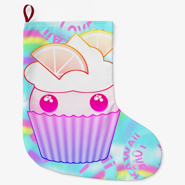 Pastel Kawaii-Kuchen am weihnachtlichen Strumpf Großer Weihnachtsstrumpf (Vorderseite)