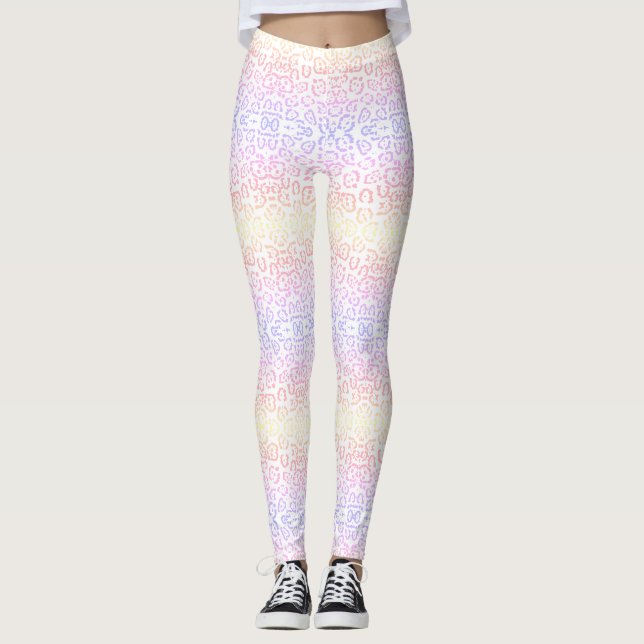 Pastel Kawaii Leopard Rainbow Animal Print Leggings (Vorderseite)