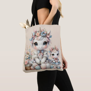 Pastel Kawaii Unicorn Mutter Tochter Duo Beige Tasche