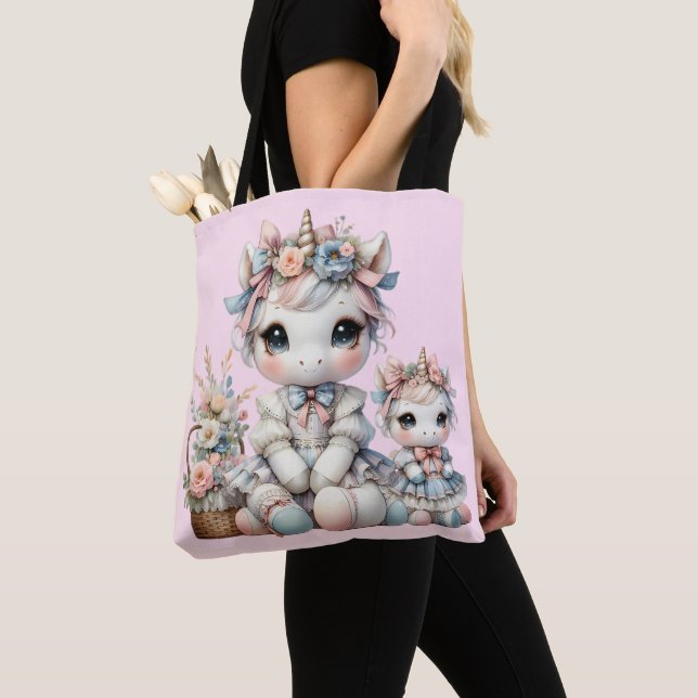 Pastel Kawaii Unicorn Mutter Tochter Duo Pink Tasche (Von Nahem)