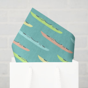 Pastel Kayaks auf dem Aquamarinen Kayaking Themed Seidenpapier