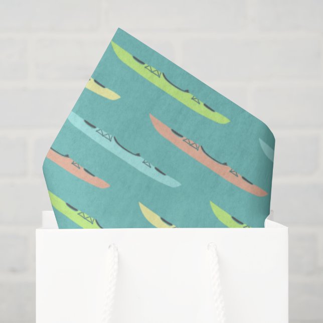 Pastel Kayaks auf dem Aquamarinen Kayaking Themed Seidenpapier (Geschenktüte)