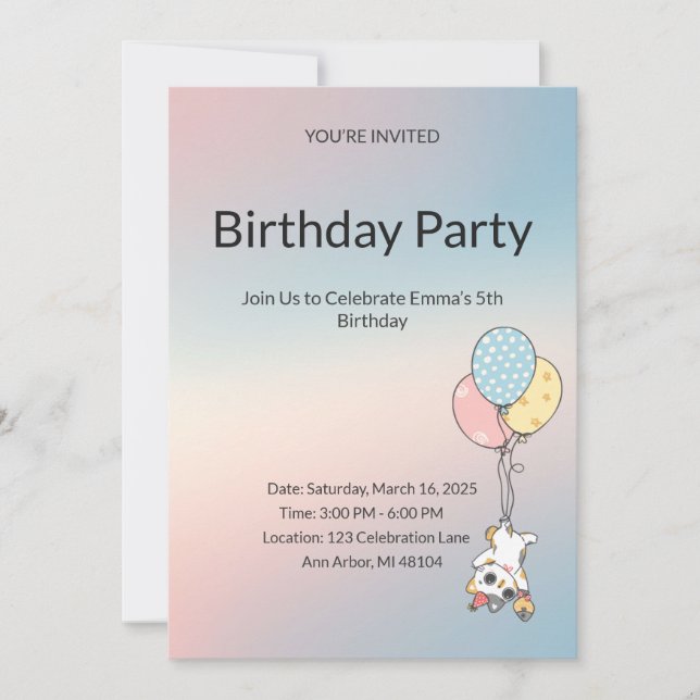Pastel Kids Birthday Invitation  Einladung (Vorderseite)