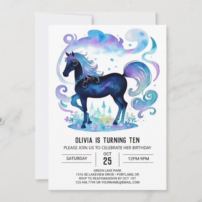 Pastel Kids Horse Geburtstag Einladung (Vorderseite)