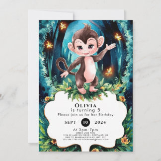 Pastel Kids Monkey Geburtstag Einladung
