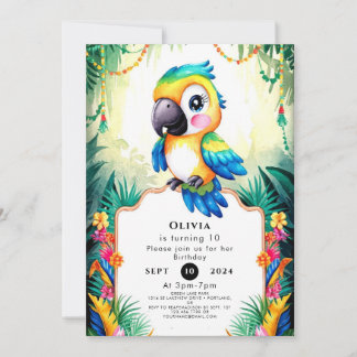Pastel Kids Parrot Birthday Einladung
