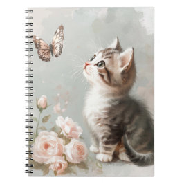 PASTEL KITTEN MIT SCHALTFLÄCHEN & BLUME NOTIZBLOCK