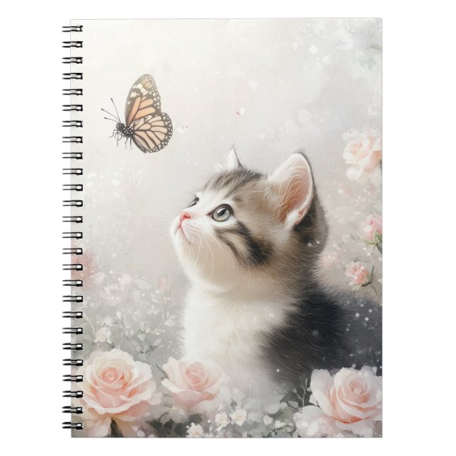 PASTEL KITTEN MIT SCHALTFLÄCHEN & BLUME NOTIZBLOCK (Vorderseite)