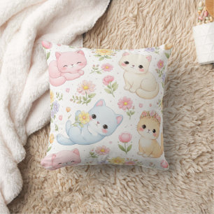 Pastel Kitten und Floralmuster-Wurfkissen Kissen