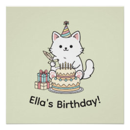 Pastel Kitty Birthday Celebration Cat Lover Art Poster