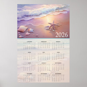 Pastel-Küstenlinie 2026 Kalender mit Muscheln Poster