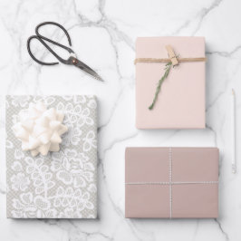 Pastel Lace Pink Beige Geschenkpapier Set