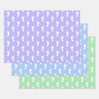 PASTEL LAVENDER BLAUE GRÜNE ROWS OF BABY FEED GESCHENKPAPIER SET