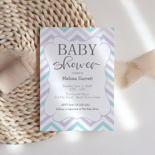 Pastel Lavender et Aqua Zig Zag Baby Invitation
