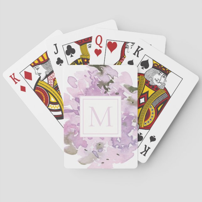 Pastel Lavender Lila Aquarellfarben Blume Monogram Spielkarten (Rückseite)