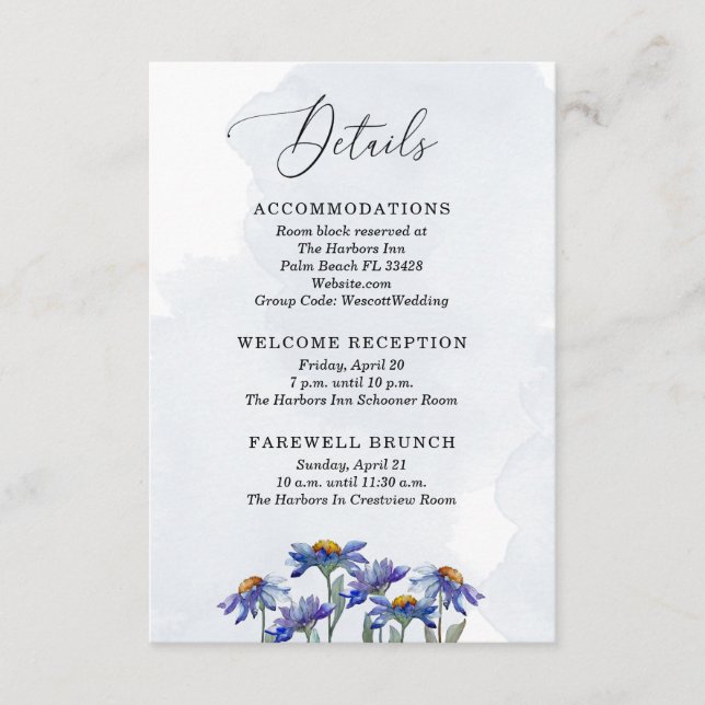 Pastel Lavender Lila Daisies Wedding Details Begleitkarte (Vorderseite)