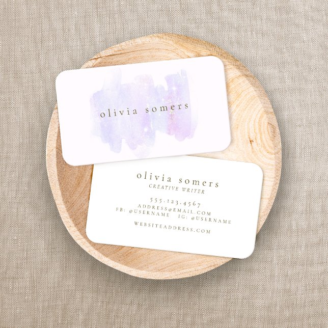 Pastel Lavender Pink Watercolor Glitzer Stars Busi Visitenkarte (Von Creator hochgeladen)