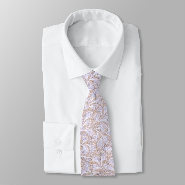 PASTEL LAVENDER-PINK, WEISS UND BEIGE-LEAFEN-DESIG KRAWATTE (Gebunden)