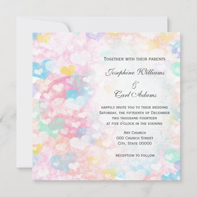 Pastel Layered Hearts Wedding Invites Einladung (Vorderseite)