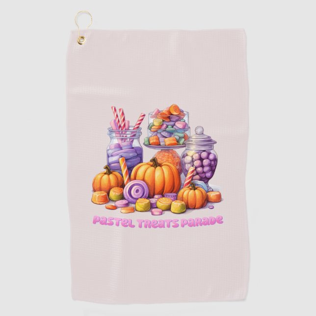 Pastel Leckereien Parade - Niedlich Candy & Pumpki Golfhandtuch (Vorderseite)