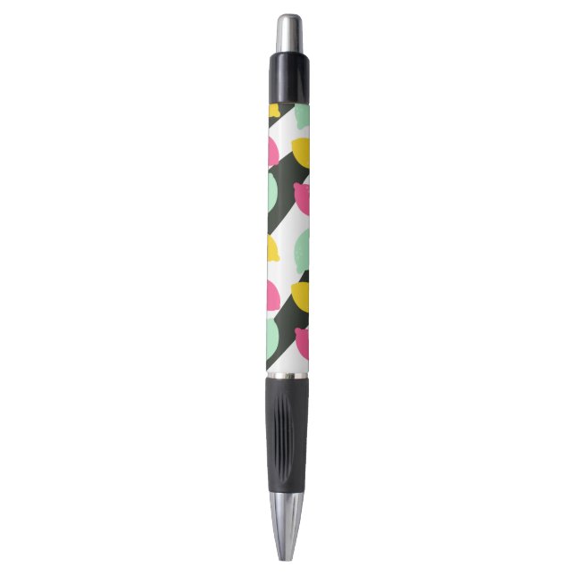 Pastel Lemon Farbenfrohe Frucht Schwarze Streifen Kugelschreiber (Vorderseite Vertikal)