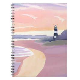 Pastel-Leuchtturm | Küstenstrand Wasserfarbe Notizblock