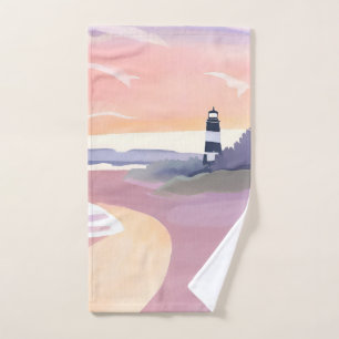 Pastel Leuchtturm   Wasserfarbe Küstenstrand Handtuch