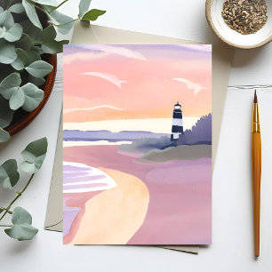 Pastel Leuchtturm   Wasserfarbe Küstenstrand Postkarte