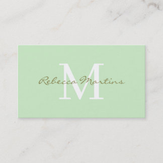 Pastel light green minimalist monogram visitenkarte