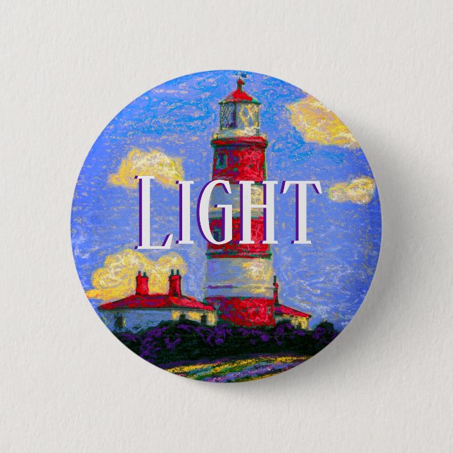 Pastel Lighthouse und Lavendel Fields & your Text Button (Vorderseite)