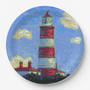 Pastel Lighthouse und Lavenderfelder Pappteller