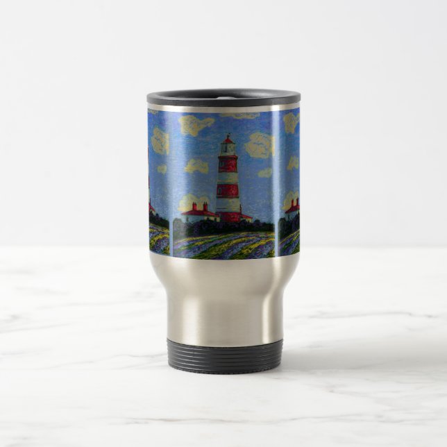 Pastel Lighthouse und Lavenderfelder Reisebecher (Mittel)
