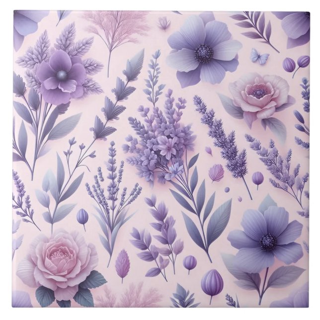 Pastel Lila ästhetische Lavender Blume Fliese (Vorderseite)