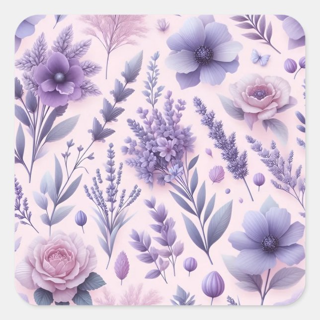 Pastel Lila ästhetische Lavender Blume Quadratischer Aufkleber (Vorderseite)
