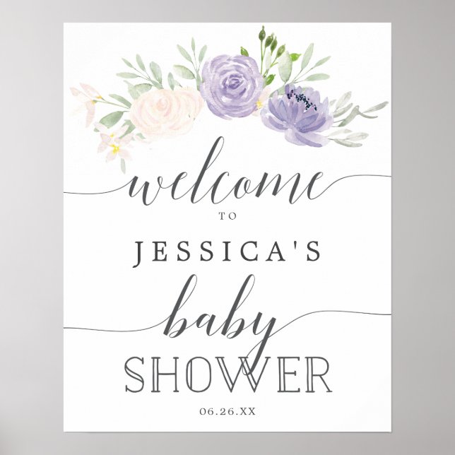 Pastel Lila Baby Dusche Begrüßungszeichen Poster (Vorne)