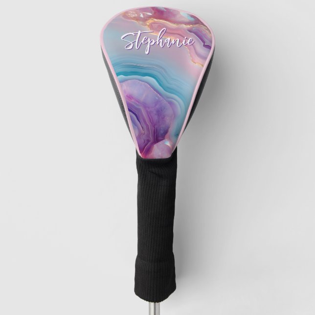 Pastel Lila Blue Pink Agate Golf Headcover (Vorderseite)