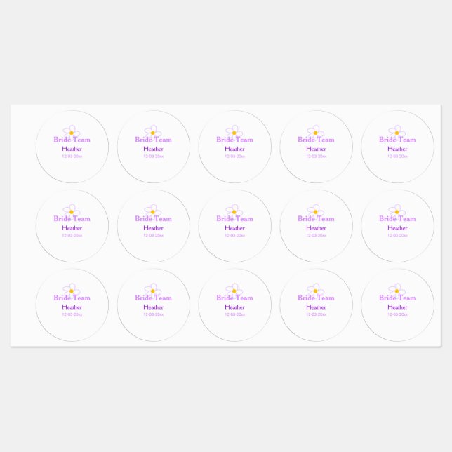 Pastel lila Blume Brautjungfrau-Team boho mo Etiketten (Blatt)