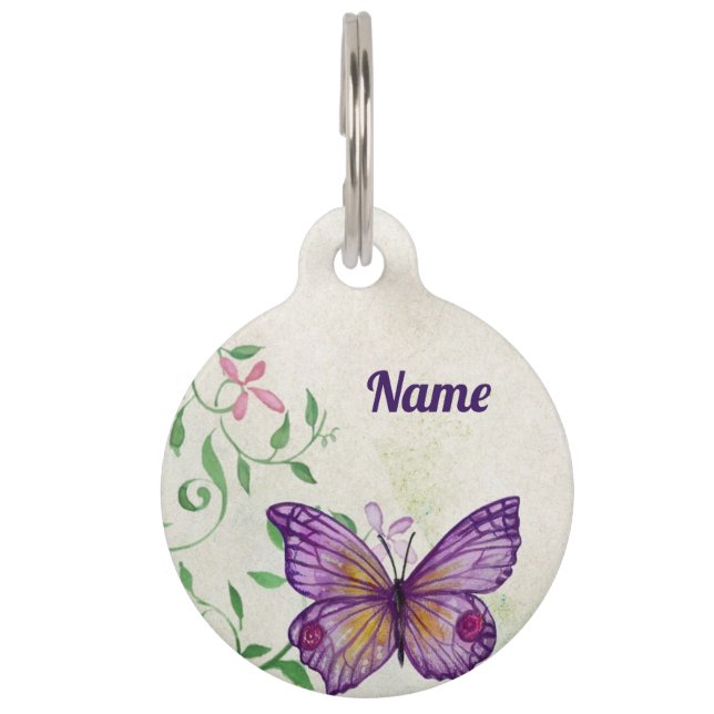 Pastel Lila Butterfly Haustiermarke (Vorderseite)