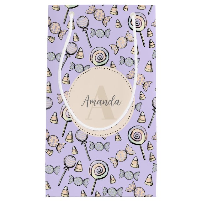 Pastel Lila Candy Theme Monogramm und Name Kleine Geschenktüte (Vorderseite)