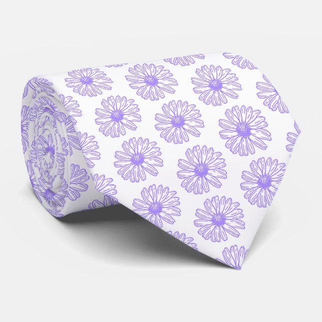 Pastel Lila Daisy Blume Print, Hippie Floral Krawatte (Gerollt)