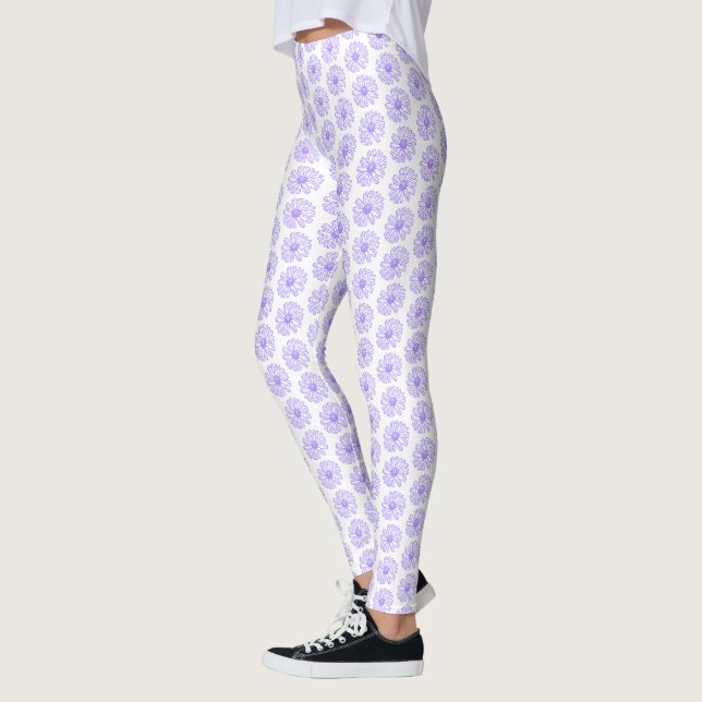 Pastel Lila Daisy Blume Print, Hippie Floral Leggings (Links)