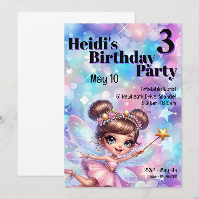 Pastel Lila Fairy Magical Birthday Einladung (Vorne/Hinten)